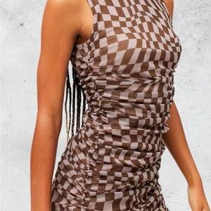 UO Brown Checkered Sleeveless Dress